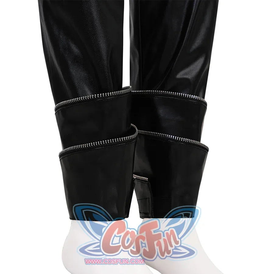 Zoey Cosplay Costume KILLER Black Suit&#39;s black PU leather pants with zippers and rolled cuffs at the hems, with punk feel.