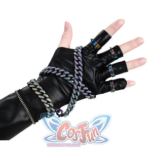 Zoey Cosplay Costume KILLER Black Suit's design of right gloves is black equipped with metal chains and metal spikes on the upper part of the gloves, adding some cool and hard elements.