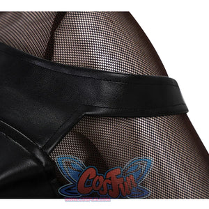 Zoey Cosplay Costume KILLER Black Suit 's shpulder straps is black PU leather, with  mesh fabrics, matching PU leather glove cuffs,the top is tight-fitting.