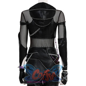 Zoey Cosplay Costume KILLER Black Suit is mainly black, with a mix of PU leather mesh fabrics and zipper decorations, matching PU leather glove cuffs,the top is tight-fitting, with metal chain decorations.