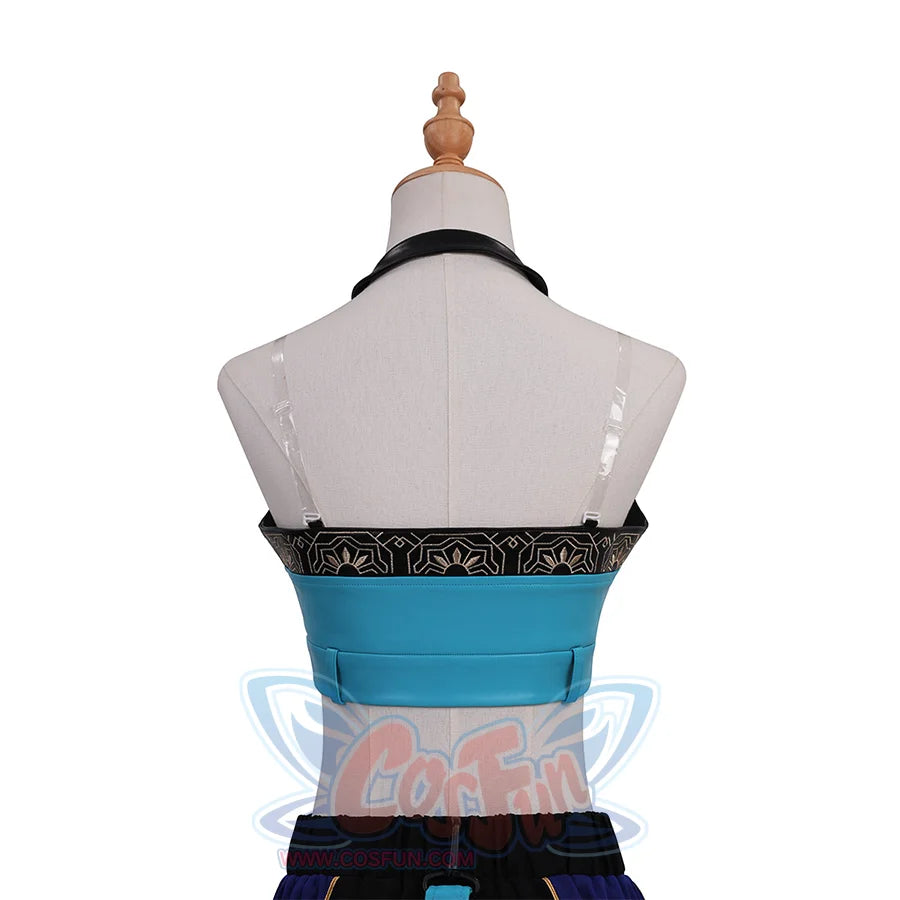 Zoey Cosplay Costume, blue top decoration with black edge and gold embroibery.