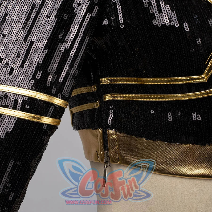 Zoey Cosplay Costume&#39;s sleeve with black sequins.