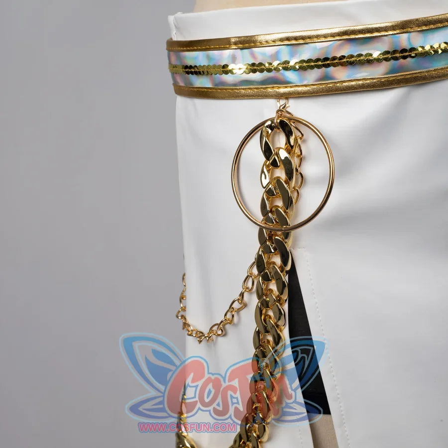 Zoey Cosplay Costume &#39;s shorts with white PU leather with golden chains.