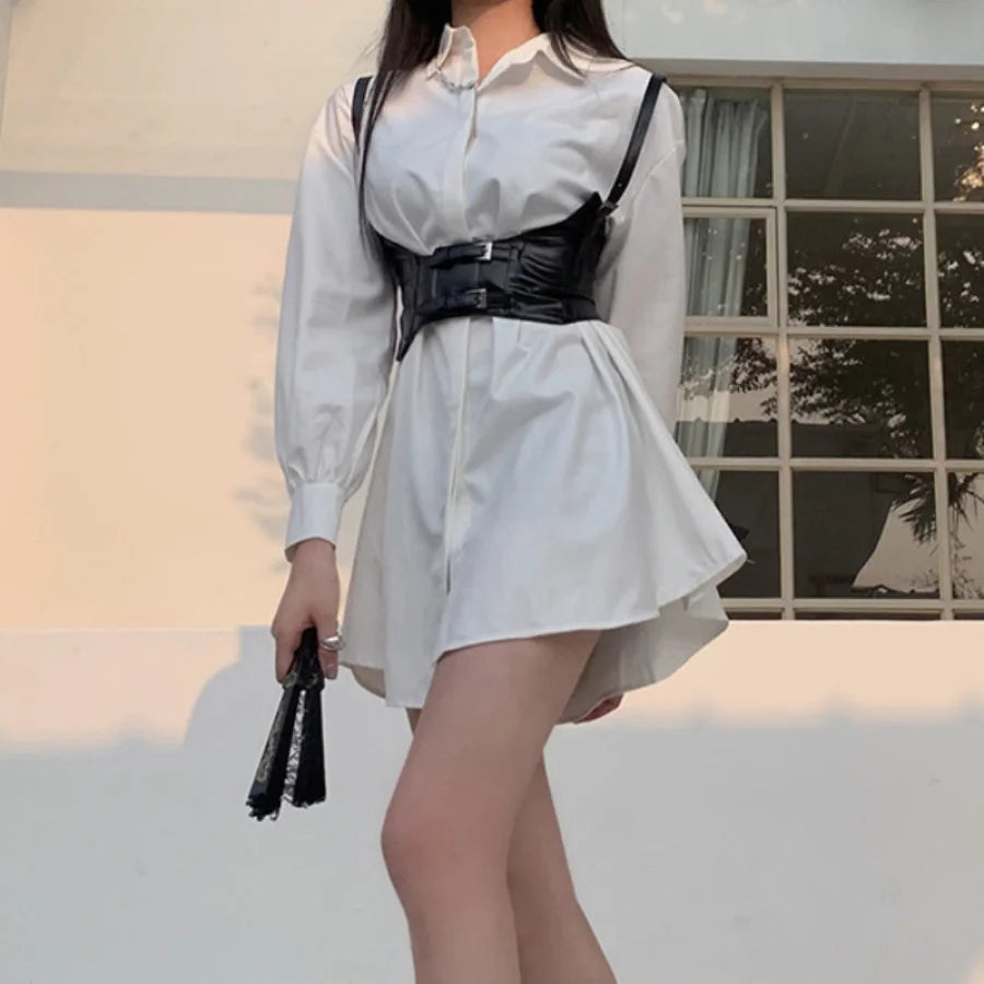 Cool Girl Medium Length White Shirt Dress - cosfun