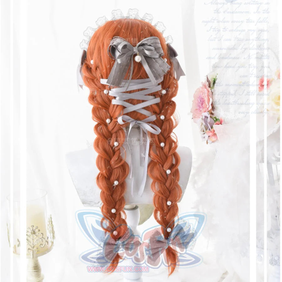 Soft Girl Harajuku Style Long Brunches Curly Wig Pumpkin Color