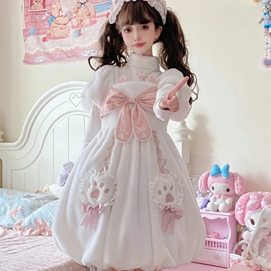 Autumn Winter Lovely Lolita Thicken Woolen Dress Sets / S