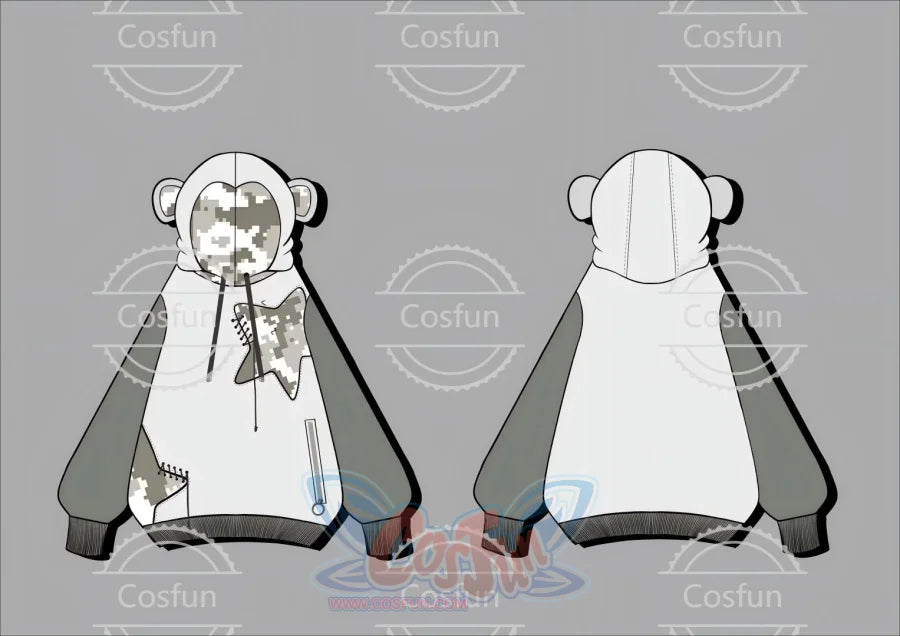 Design illustration of gorilla Full Zip Hoodie showing front and back views with pixelated gorilla details