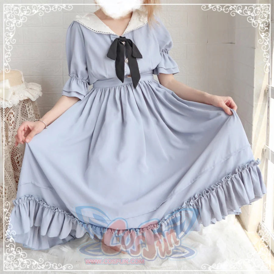 Elegant and Vintage Lolita Slim Dress Grayish Blue / S / Dress