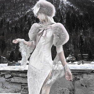 Winter Gothic Imitation Fox Fur Lace-Up Waistcoat