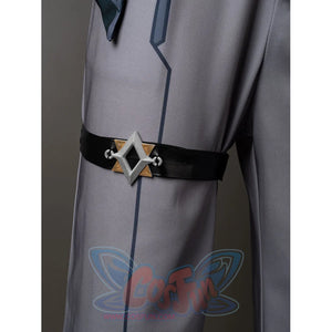 Aether cosplay thigh strap detail with a black band and silver-tone geometric ornament.