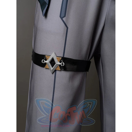 Aether cosplay thigh strap detail with a black band and silver-tone geometric ornament.