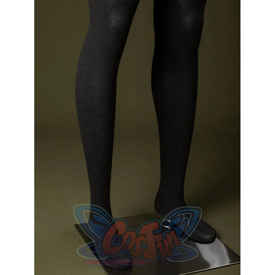 Ahsoka Tano cosplay tights detail keeps the black legwear smooth below the red costume pieces.