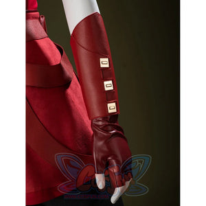 Ahsoka Tano cosplay glove detail stacks red hand guard panels with small gold-tone square accents.