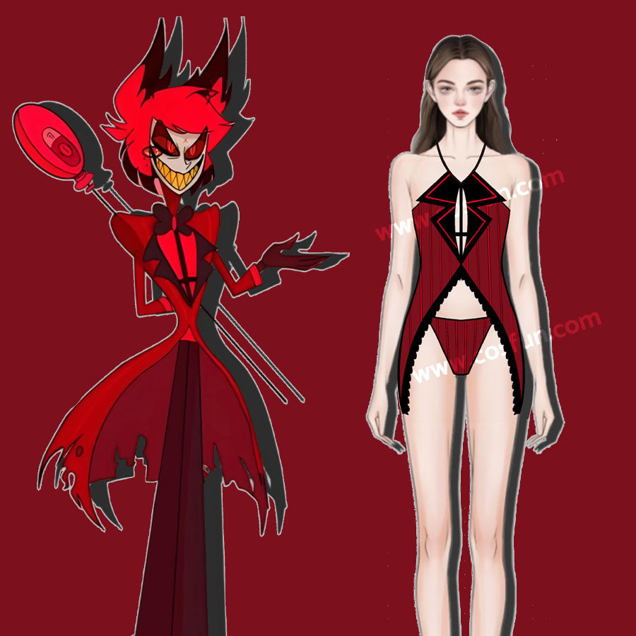 【CONFIRMATION】$3 Deposit = 12% OFF Coupon Hazbin Hotel Cosplay Alastor Tankini Swimsuit