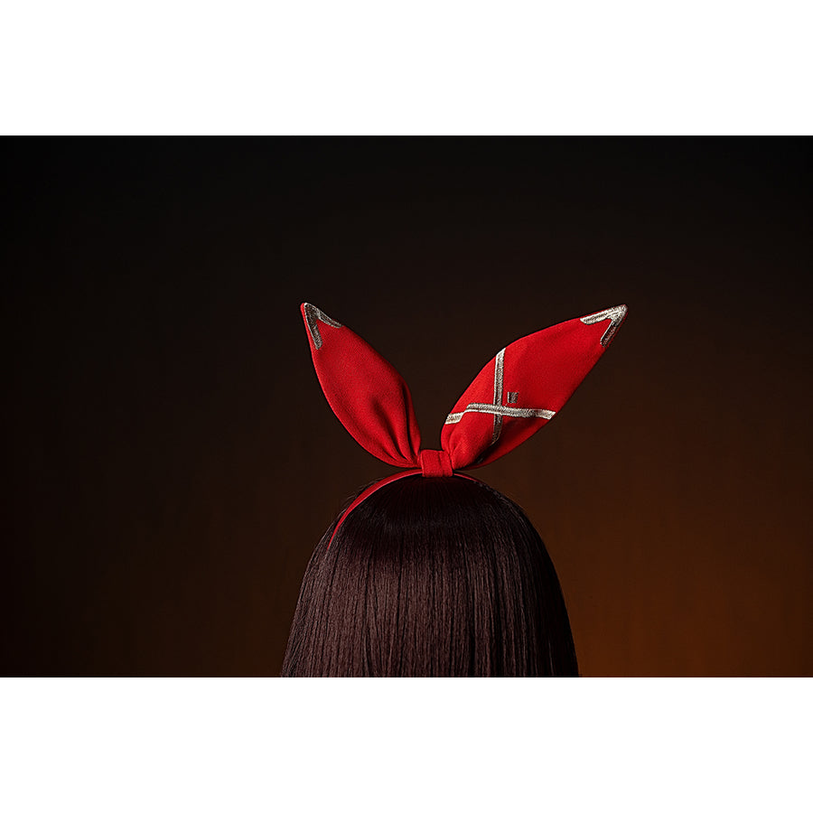 Genshin Impact Amber cosplay headband top view highlights the red bunny ear shape and narrow band.