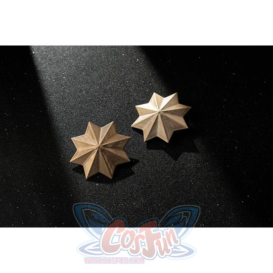 Genshin Impact Amber cosplay star accessories appear as matching gold-tone pieces for the costume set.