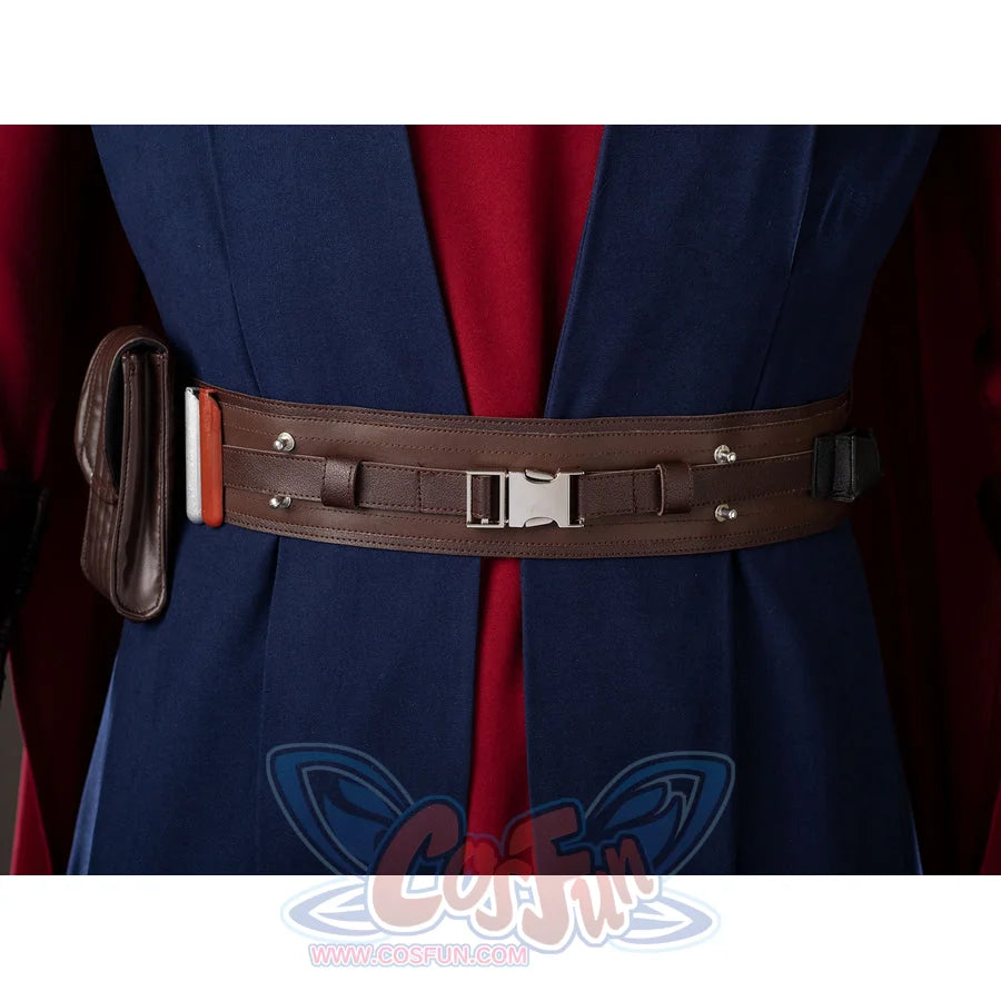 Anakin Skywalker cosplay costume belt detail centers a brown faux leather strap with square buckle.