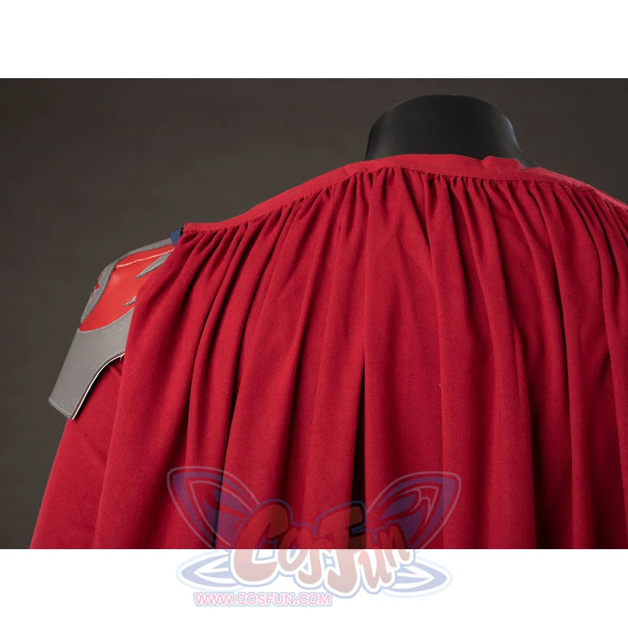 Anakin Skywalker cosplay costume red cape gathers at the neck and spreads into vertical folds.