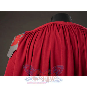 Anakin Skywalker cosplay costume red cape gathers at the neck and spreads into vertical folds.