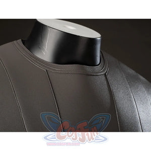 Anakin Skywalker cosplay costume collar area frames gray chest armor seams around the red neckline.