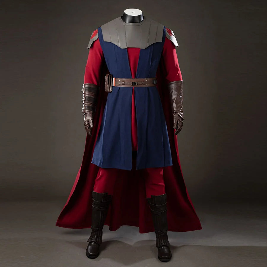 COSFUN Anakin Skywalker cosplay costume front view layers gray armor over blue tunic and red cape.