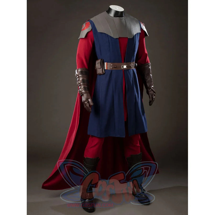 COSFUN Anakin Skywalker cosplay costume front view layers gray armor over blue tunic and red cape.