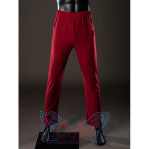 Anakin Skywalker cosplay costume red pants front uses straight legs and an elastic waist for the base layer.