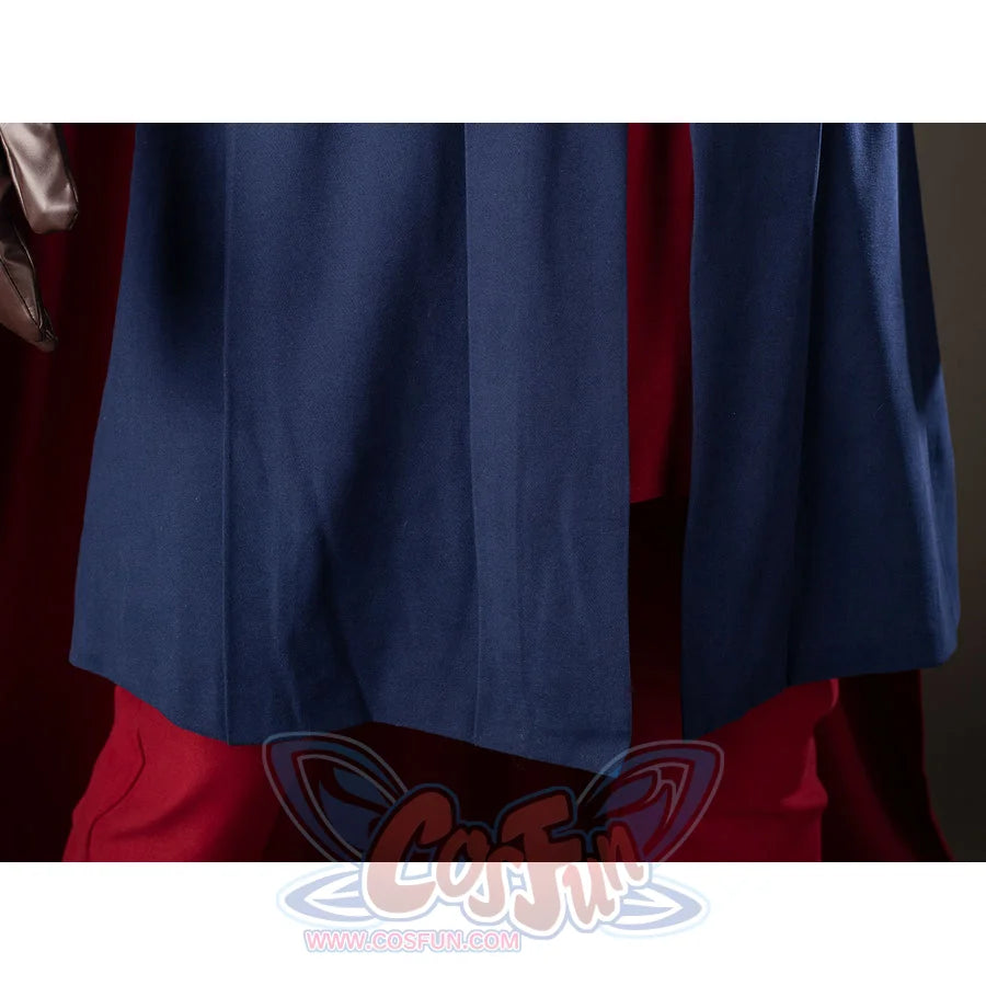 Anakin Skywalker cosplay costume blue tunic hem falls over red pants beneath the layered front panels.