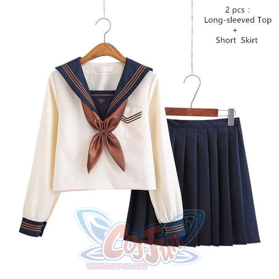Anime Sailor Suit JSK School Uniform CLT6112 2 Pcs Long-Short / S School Uniform