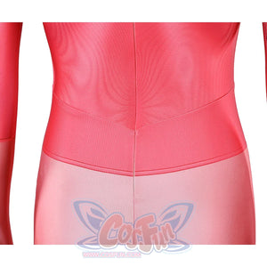 Back waist detail of Atom Eve cosplay costume from Invincible with pink hip panel and center seam