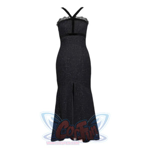 Black Halter Neck Velvet Long Fishtail Dress / S