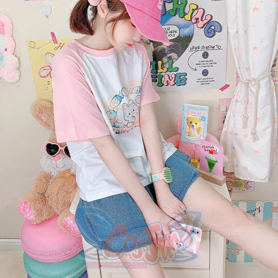 Japanese Cartoon Printed Short-sleeved Top