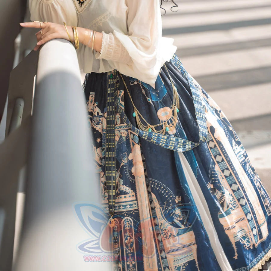 Egypt Style Gorgeous Side Opening Lolita Printed Skirt - cosfun