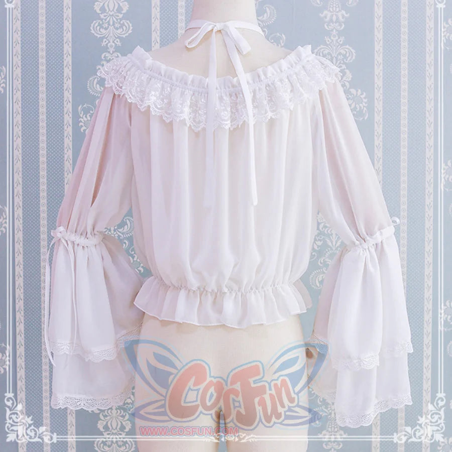 Chiffon Off Shoulder Lolita Long Sleeve Primer Shirt - cosfun