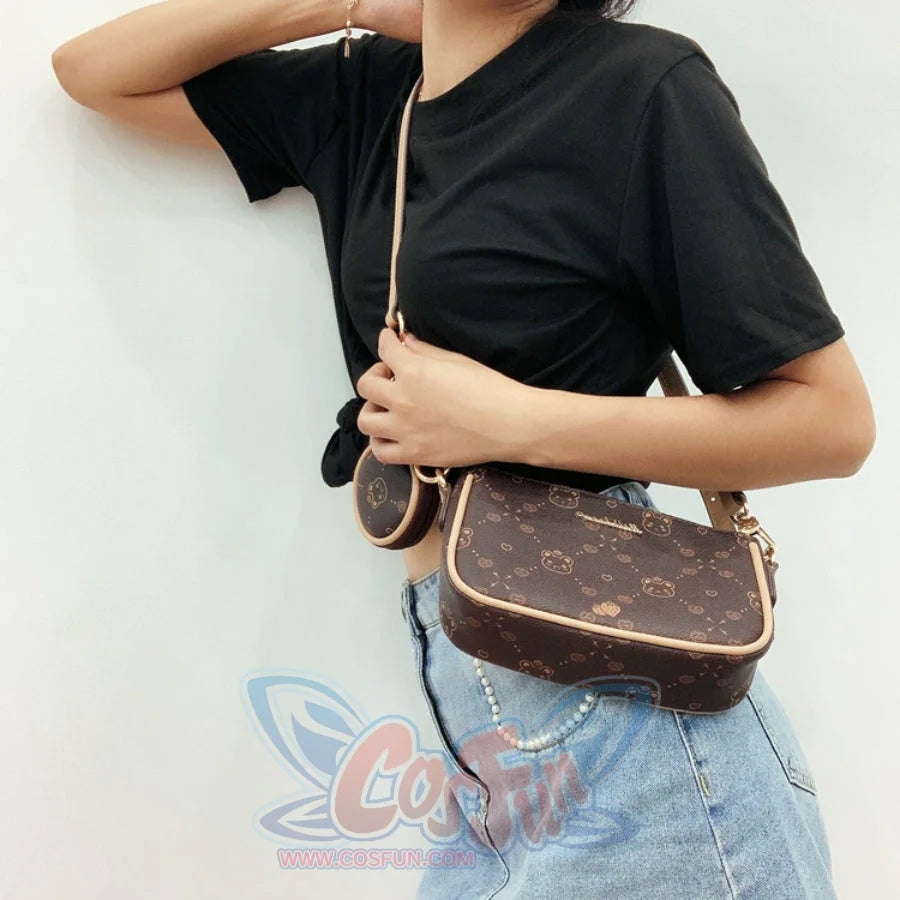 New Style Vintage Printed Bear Crossbody Bag Brown