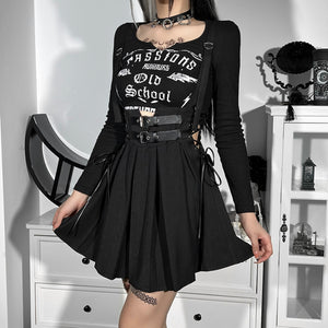 Sweet and Cool Lace Up High Waist Pleated Strap Skirt