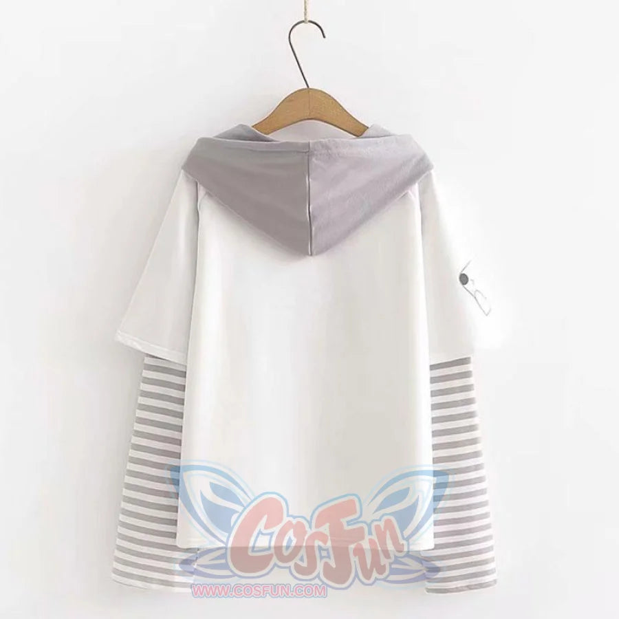 Baby Letter Cartoon Print Stripe Tassels Drawstring False Two-Piece Hoodie J30035 Sweatshirt