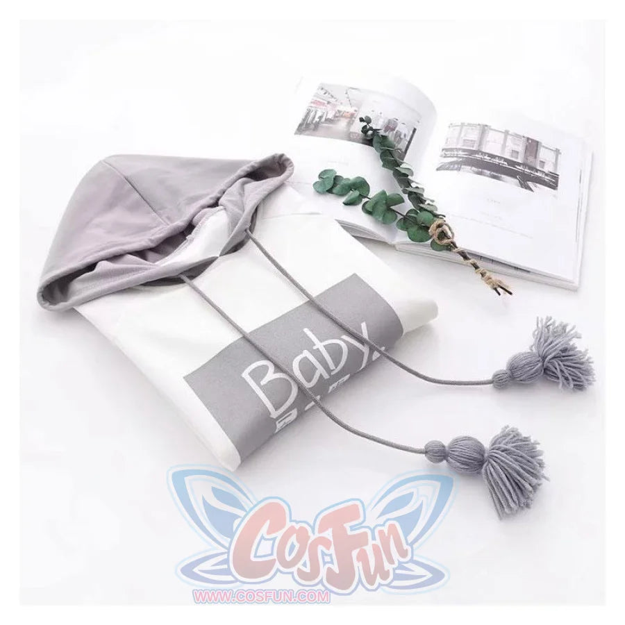 Baby Letter Cartoon Print Stripe Tassels Drawstring False Two-Piece Hoodie J30035 Sweatshirt