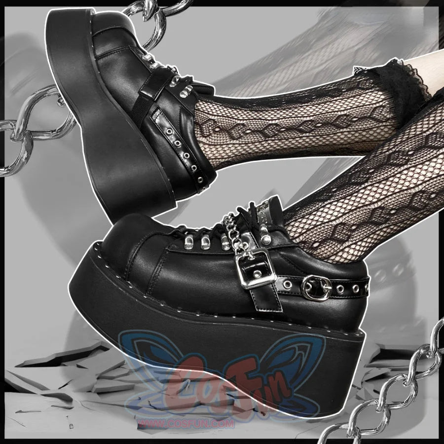 Original Spice Girl Sweet and Cool Lolita Thick Soled Shoes Matte Black / 34