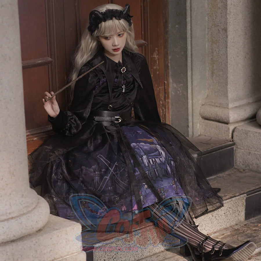 Halloween Gothic Vintage High Waist Jumper Skirt Sets