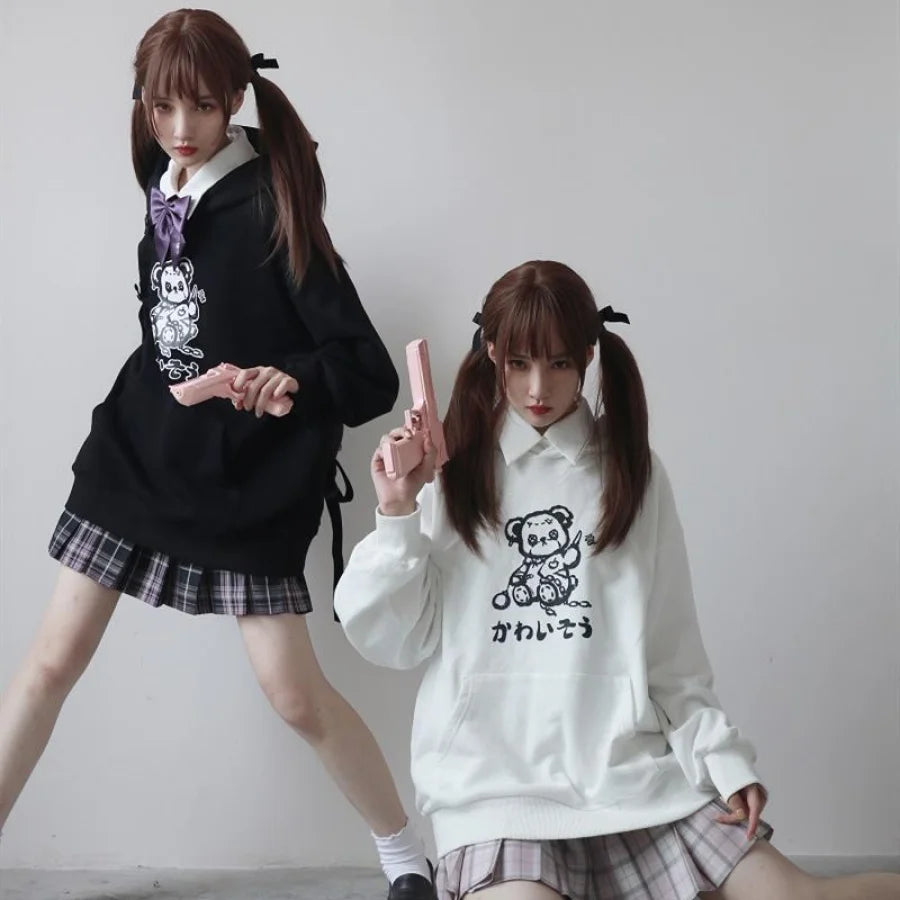 ❤user_2ea011f7❤ Bear Print Twin Sister Hoodie J40488 - cosfun