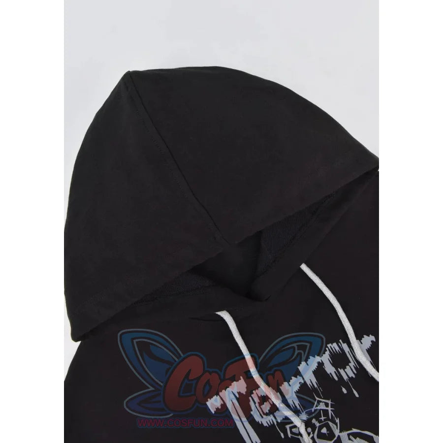 Bear Print Zipper Hollow Out Sleeves Crop Top Hoodie J30030 Sweatshirt