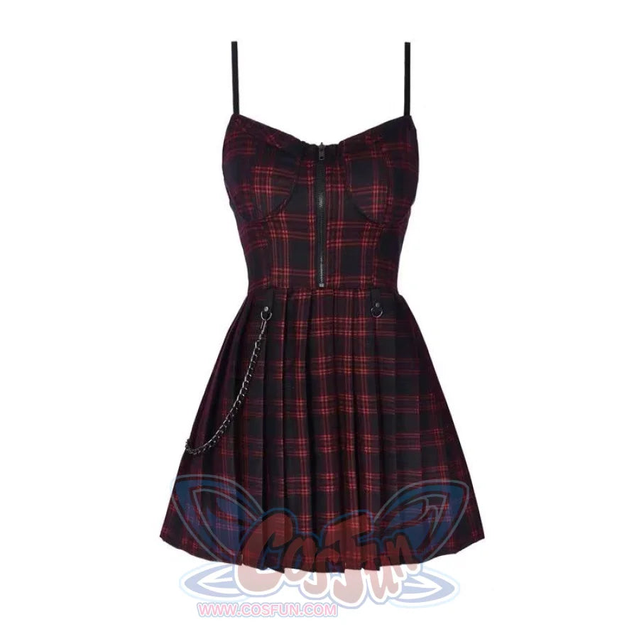 plaid dress black and red 【CLEARANCE】Gothic Grunge Spaghetti Strap Plaid Mini Dress CLT5895, Black_XXL