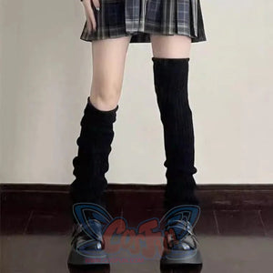 Extra long black scrunched leg warmers 70cm length with plaid skirt and platform shoes