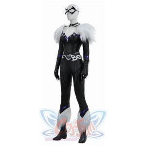 Black Cat Felicia Hardy cosplay shoes appear in an angled front view beneath the sleek black costume.