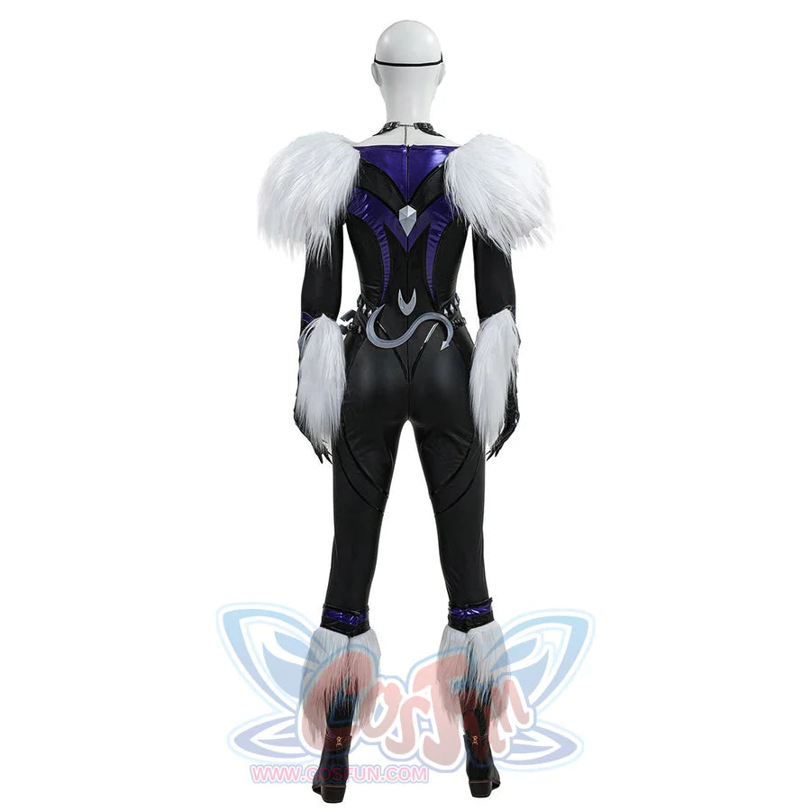 Black Cat Felicia Hardy cosplay shoes finish the back view, keeping the footwear focus within the full set.