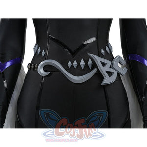 Black Cat Felicia Hardy cosplay waist accessory front detail sets a silver-tone cat belt over black panels