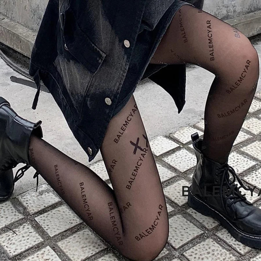 Black Letter Stockings Silk Print Sexy Socks Jk Thin Pantyhose For Women Stockings&amp;socks