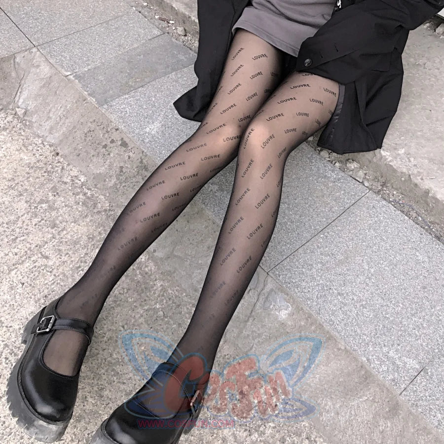Black Letter Stockings Silk Print Sexy Socks Jk Thin Pantyhose For Women Stockings&socks