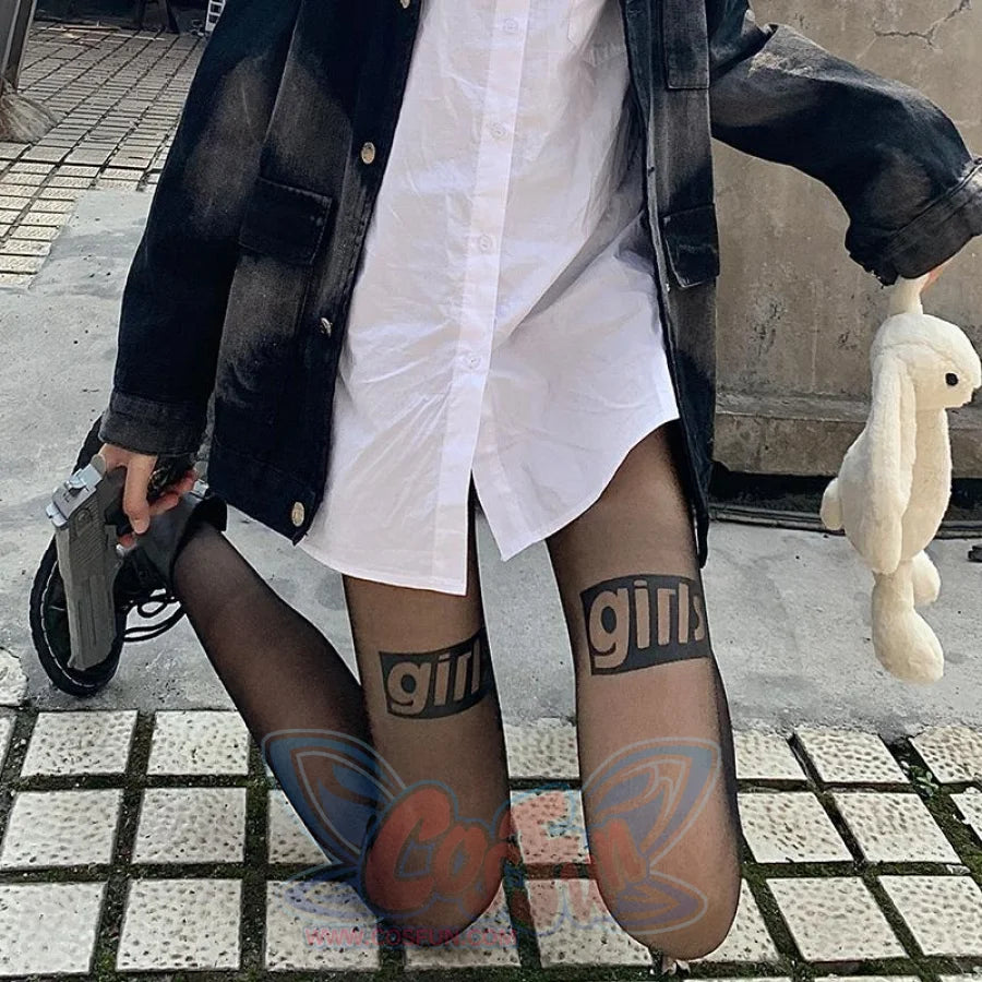 Black Letter Stockings Silk Print Sexy Socks Jk Thin Pantyhose For Women Stockings&amp;socks